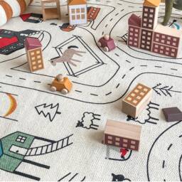 Organic Cotton Car Play Rug Handwoven City Road Map, Montessori Toy - thumbnail 4