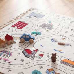 Organic Cotton Car Play Rug Handwoven City Road Map, Montessori Toy - thumbnail 3