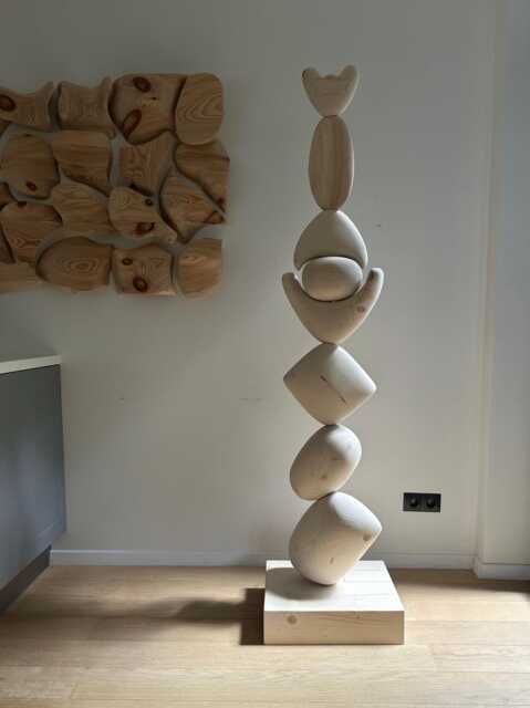 Modern Reclaimed Pine Wood Totem Sculpture Abstract Tree Art - image 1