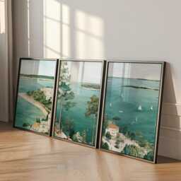 Set Of 3 Poole Posters, Dorset Coastal Wall Art, UK Harbour Prints, Vintage Seaside Decor, Modern Travel Artwork For Home - thumbnail 3
