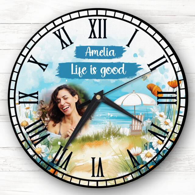 Life Is Good Beach Photo Personalised Gift Clock - image 1