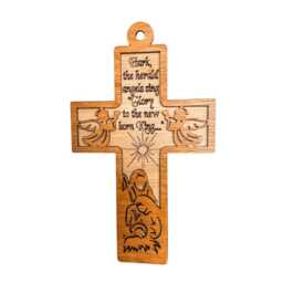 Nativity Tree Cross Ornaments Hark The Herald Angel Sing Hanging Scripture Christmas Ornament Religious Wooden Crucifix - thumbnail 2