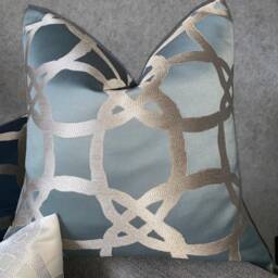 Fascino Mineral Luxury Cushion Cover, Pillow Throw - Designer Clarke & Fabric, Duck Egg -Geometric Worldwide Shipping - thumbnail 2
