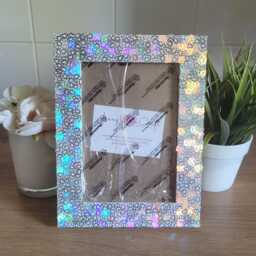 Silver Holographic Paw Print Confetti Photo Frame 5 X 7 Inches
