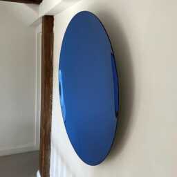Dark Blue Concave Wall Mirror 100cm - Handmade Curved Glass UK Artisan - thumbnail 3