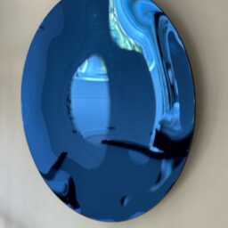 Dark Blue Concave Wall Mirror 100cm - Handmade Curved Glass UK Artisan - thumbnail 2