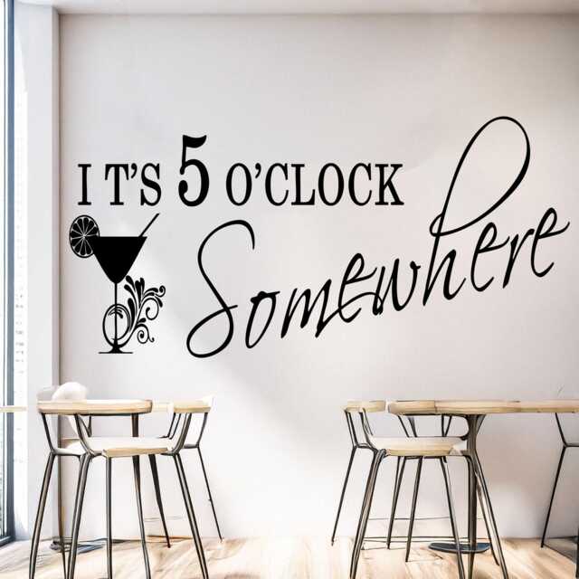 It's 5 O'clock Somewhere Wall Sticker, Vinyl Bar Quote Decor - image 1
