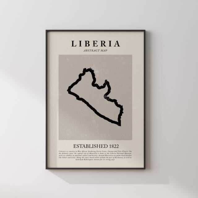 Liberia Map Vintage Abstract Wall Art Print Picasso + Matisse Inspired Travel Poster - image 1