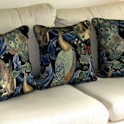 William Morris Peacock Cushion Cover Arts & Crafts Linen Pillow, 18x18 - thumbnail 2