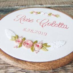 Baby Girl Gift, Birth Announcement Wall Art, Christening Newborn Floral Embroidery Hoop, Nursery Decor, Baptism Gift - thumbnail 2