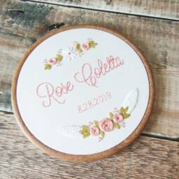 Baby Girl Gift, Birth Announcement Wall Art, Christening Newborn Floral Embroidery Hoop, Nursery Decor, Baptism Gift - thumbnail 3