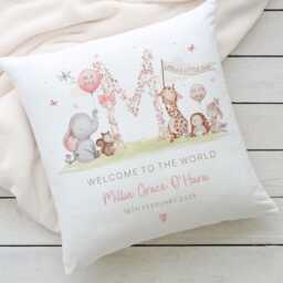 Personalised New Baby Cushion, Girl Gift, Welcome Girl, Nursery Decor, Pillow, Name Birth Stats - thumbnail 2