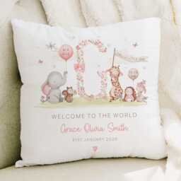 Personalised New Baby Cushion, Girl Gift, Welcome Girl, Nursery Decor, Pillow, Name Birth Stats