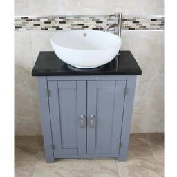 Bathroom Vanity Unit - Grey Slimline Cabinet Black Quartz Worktop 310Gbqcbc - thumbnail 2