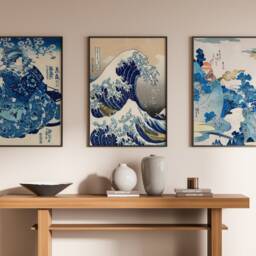 Japanese Woodblock Prints Set, Minimalist Art, Great Wave, Hokusai Print - thumbnail 2
