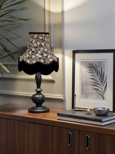Traditional Feather Print Lampshade With Black Fringe, Handmade in UK - Animal Fabric Lamp Shades - image 1