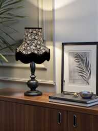 Traditional Feather Print Lampshade With Black Fringe, Handmade in UK - Animal Fabric Lamp Shades - thumbnail 1