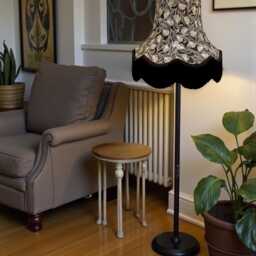 Traditional Feather Print Lampshade With Black Fringe, Handmade in UK - Animal Fabric Lamp Shades - thumbnail 3