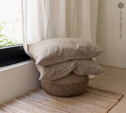 Rustic Linen Pillow Sham With Zipper - Rustic Pillow - Natural Decorative Heavy Lumbar Custom Sizes - thumbnail 1