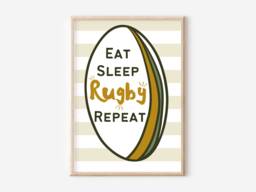 Eat Sleep Rugby Repeat Print. Perfect Sport Wall Art For A Fan's Bedroom, Playroom Or Games Room - Print Only - thumbnail 1