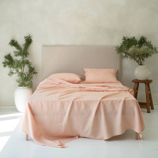 Linen Flat Sheet, European Flax Bedding, Pale Peach - image 1