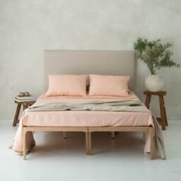 Linen Flat Sheet, European Flax Bedding, Pale Peach - thumbnail 3