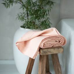 Linen Flat Sheet, European Flax Bedding, Pale Peach - thumbnail 2