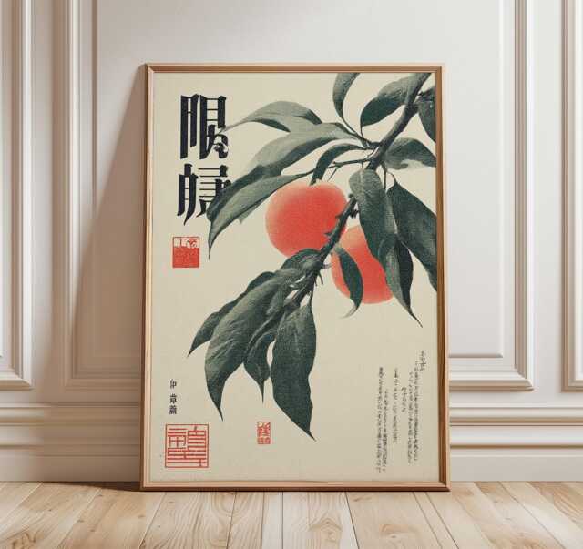 Japanese Peach Poster, Retro Wall Art, Vintage Botanical Art Print - image 1