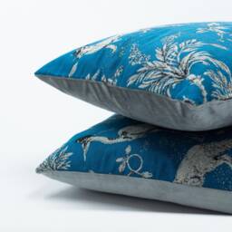 Magical Menagerie Tapestry Xl Rectangular Cushion in Denim Blue. Steampunk Fish, Deers, Meerkats A Fantasy Forest. 23X15 - thumbnail 2
