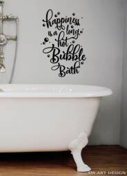 Bathroom Decal - Happiness Is A Long Hot Bubble Bath - Wall Art Shower Door Decals Mirror Vinyl Sticker Hotel Room Wall Decor Soak Soap - thumbnail 1