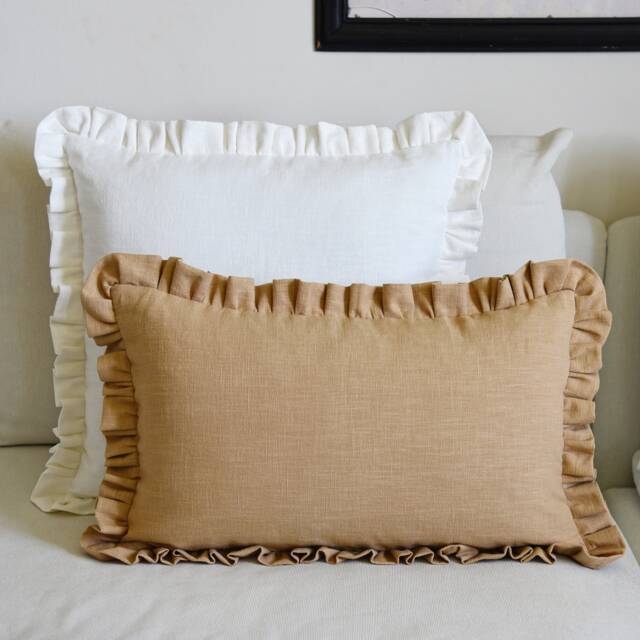 Linen Ruffle Cushion Cover Custom Size Square Cushion Lumbar Pillow Bedroom Nursery 39 Colours - image 1