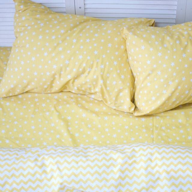 100% Cotton Pillowcase in Yellow & Stars. Handmade Pillow Case Organic Slip Cover Natural Custom Sham European Us Sizes - image 1