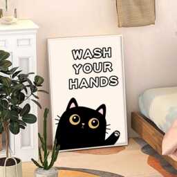 Wash Your Hand Cute Cat Art Canvas Poster, Cartoon Wall Art, Bathroom Aesthetic Decor, Retro Home Printed Gift - thumbnail 2