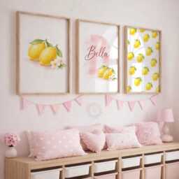 Personalised Lemon Print Set - 3 Girls Bedroom Prints - Name Wall Art - thumbnail 2