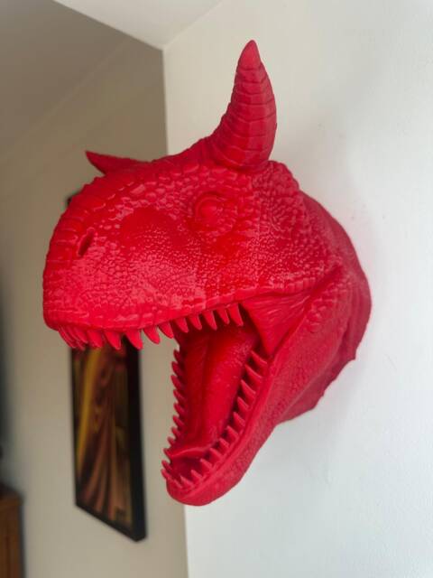Carnotaurus Dinosaur Head Wall Art Mount - 3D Printed Prehistoric Bust Available in Solid Colors - image 1
