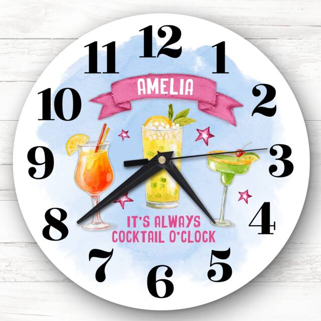 Cocktails Girls Blue Home Bar Kitchen Custom Gift Personalised Clock - image 1