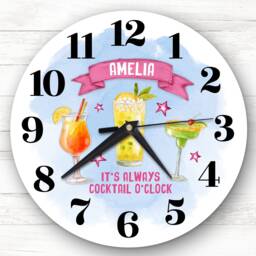 Cocktails Girls Blue Home Bar Kitchen Custom Gift Personalised Clock - thumbnail 1