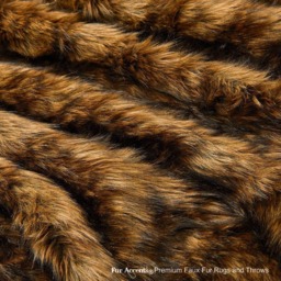 Luxury Faux Fur Throw Blanket, Medium Brown Wolf Lynx Design - thumbnail 2