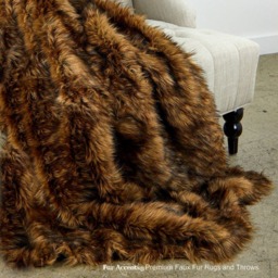 Luxury Faux Fur Throw Blanket, Medium Brown Wolf Lynx Design