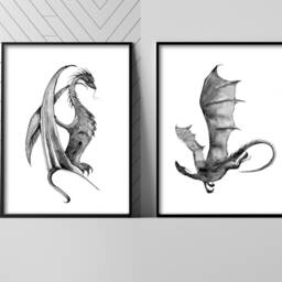 Dragons Watercolour Prints, Dragon Prints Black, Wall Art, Art Poster, Artwork, Illustration, Gift - thumbnail 2
