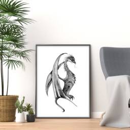 Dragons Watercolour Prints, Dragon Prints Black, Wall Art, Art Poster, Artwork, Illustration, Gift - thumbnail 3