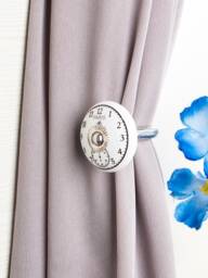 Paris Clock Ceramic Curtain Tie Back Hook Hand-Painted Antique Style - Sold in Sets - thumbnail 1