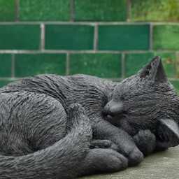 Stone Curled Cat Sculpture Concrete Kitten Figurine Cement Sleeping Kitty Statue Outdoor Decoration Memorial Art Kitty Lover Gift - thumbnail 2