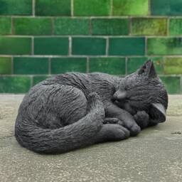 Stone Curled Cat Sculpture Concrete Kitten Figurine Cement Sleeping Kitty Statue Outdoor Decoration Memorial Art Kitty Lover Gift - thumbnail 1