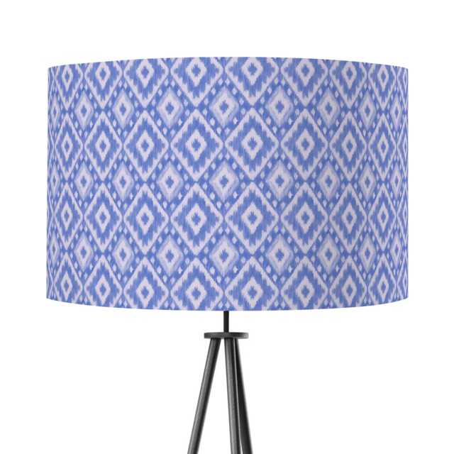 Ikat Blue Print Lampshade 25cm 30cm 35cm 40cm 45cm - Drum Lamp Shade Velvet Handmade Home Decor Ceiling Diamond Design - image 1
