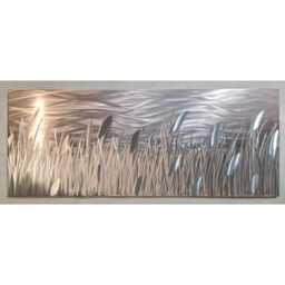 Modern, Abstract, Contemporary Metal Wall Art By R Toomer Art. Titled By The Lake. Pink, Grey & Silver. Indoor/Outdoor - thumbnail 3