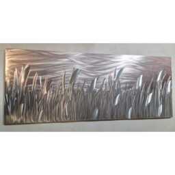 Modern, Abstract, Contemporary Metal Wall Art By R Toomer Art. Titled By The Lake. Pink, Grey & Silver. Indoor/Outdoor - thumbnail 2