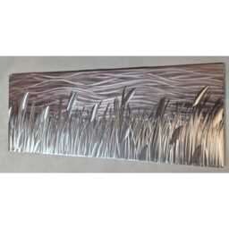 Modern, Abstract, Contemporary Metal Wall Art By R Toomer Art. Titled By The Lake. Pink, Grey & Silver. Indoor/Outdoor - thumbnail 1