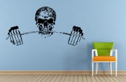 Skull Biting On Gym Weights Fitness Wall Or Car Vinyl Peal & Stick Removable Sticker Decal L1405 - thumbnail 1