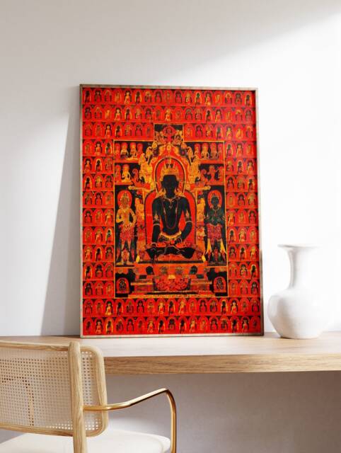 Red Buddhas Art, Buddhist Art Print, Spiritual Decor, Wall Gift Idea, Buddhism, Psychedelic Buddha A1/A2/A3/A4 - image 1